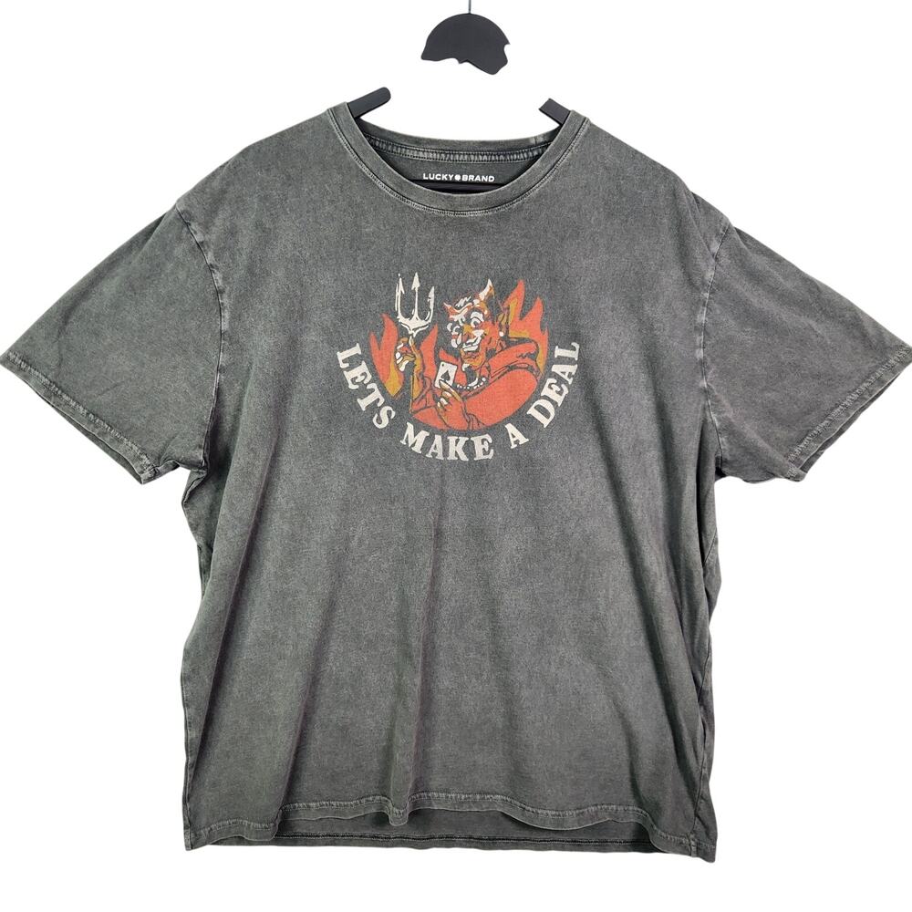 Lucky Brand Graphic Shirt Mens XXL Devil Make A Deal Black Faded Grunge Cotton